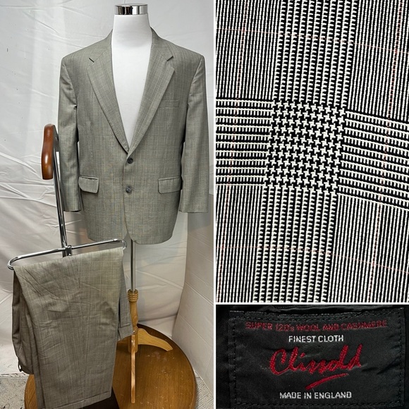 Vintage Other - Custom Clissold Vintage Men's 44 Blazer 38x27 Pant Gray Plaid Cashmere Wool Suit
